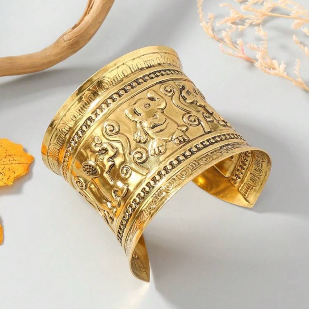 Gold Elephant Cuff Bracelet